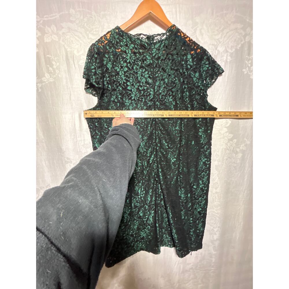 Joe Browns Shift Dress US 20 Black Green Lace Short Sleeve Knee Length Lined - Picture 5 of 11